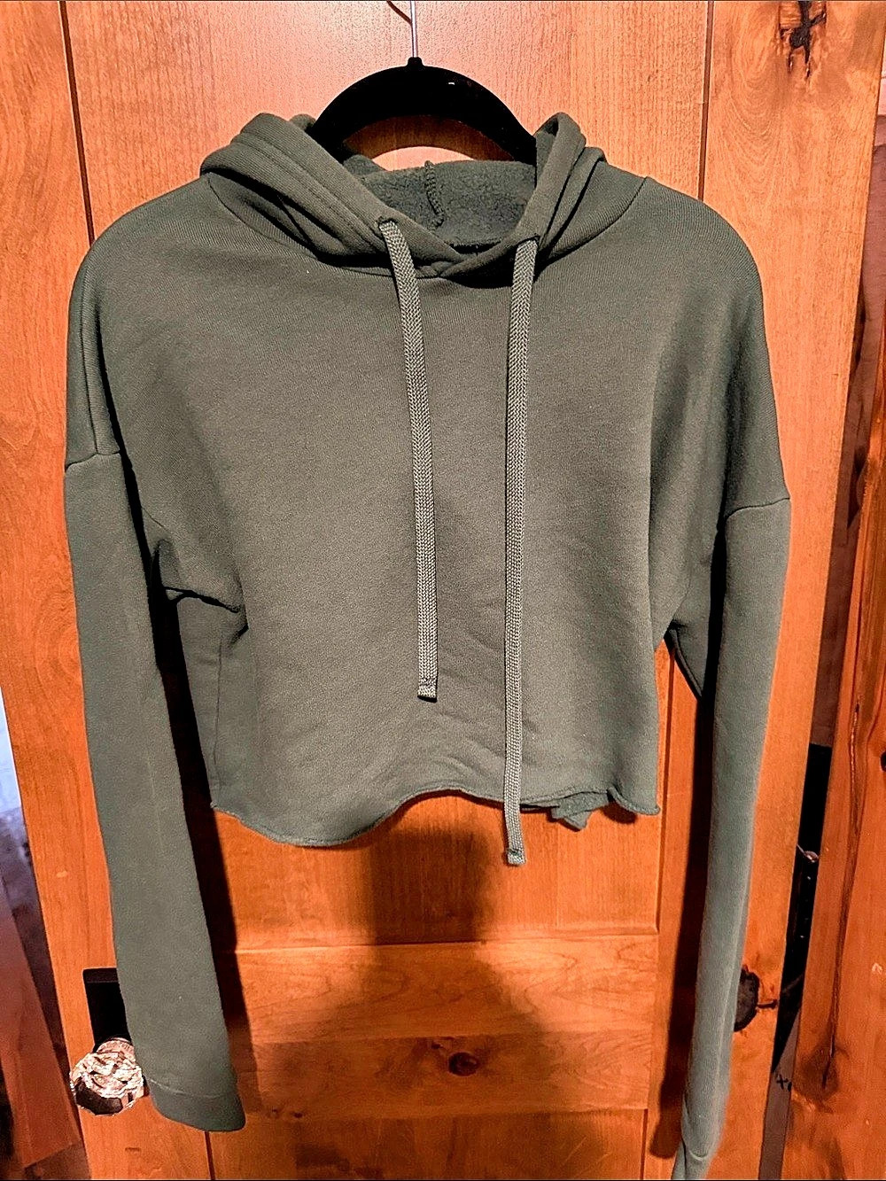 Fleece Cropped Hoodie in Green